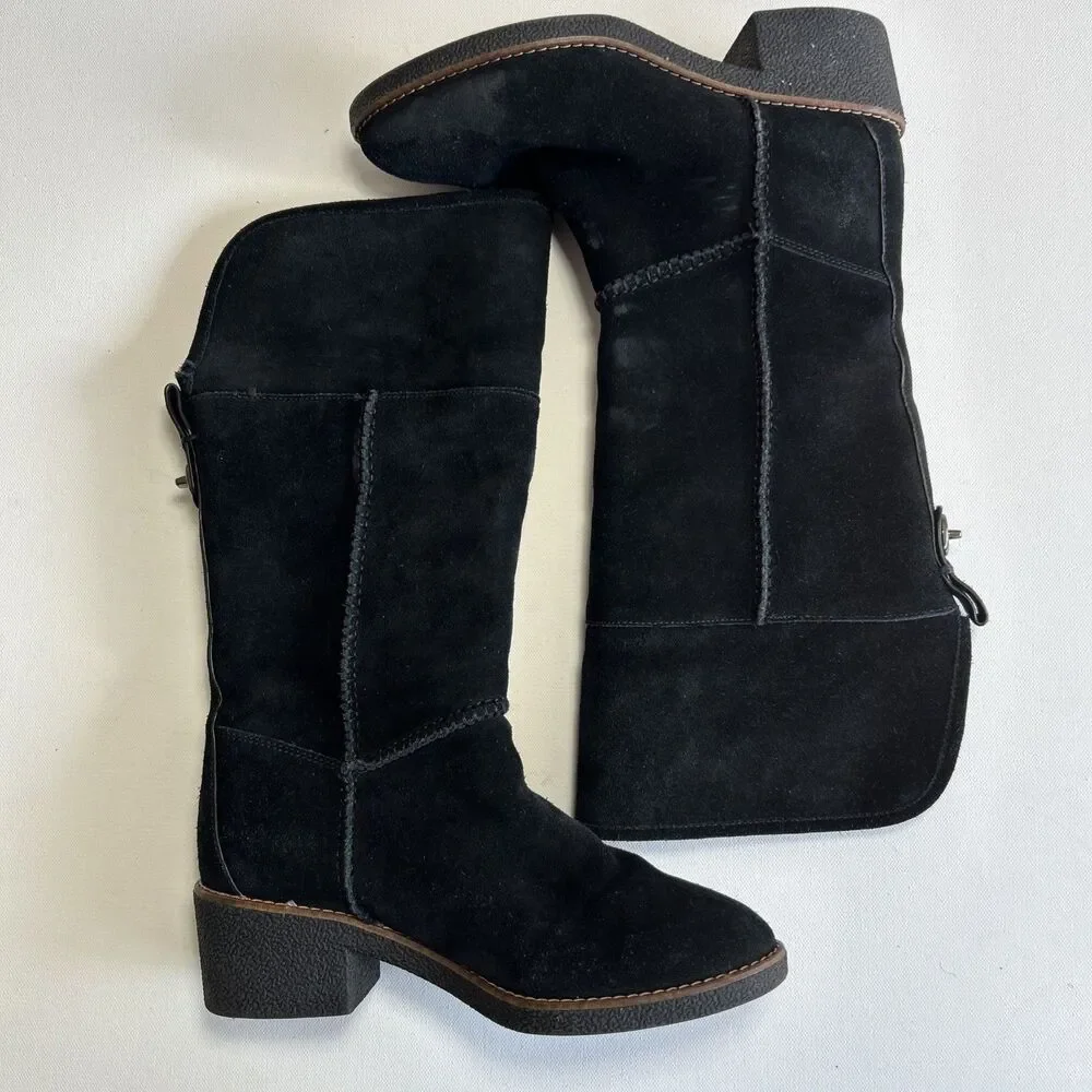 Coach Janelle Turnlock Black Suede & Shearling Boot Size 6.5B